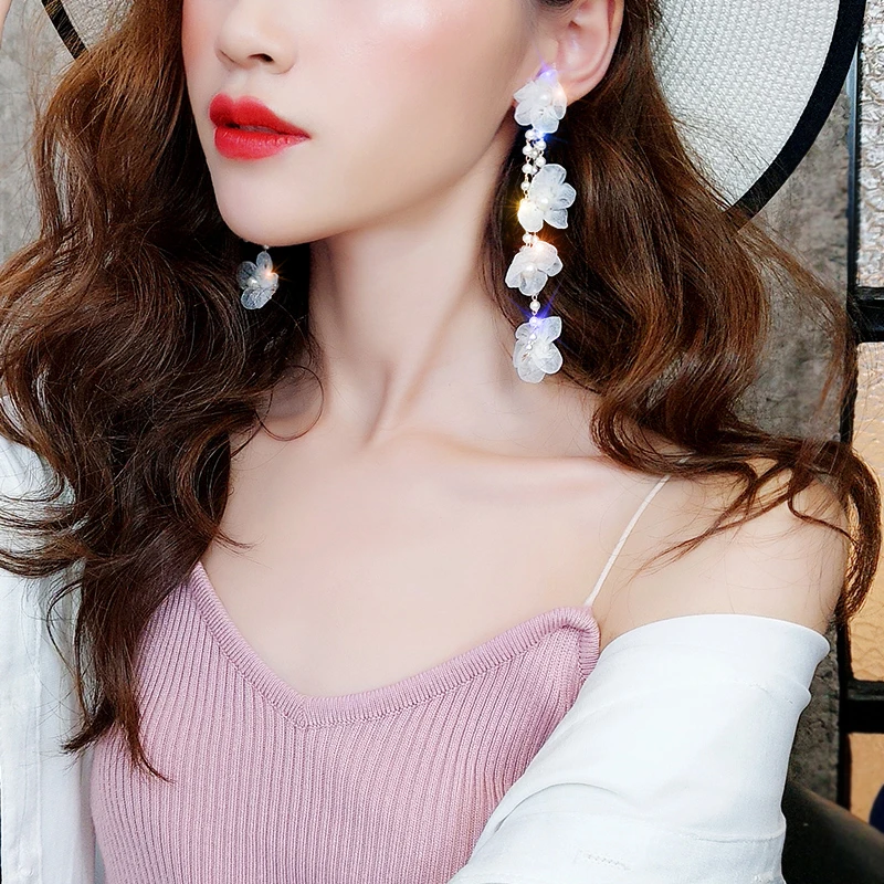 

2019 New Simulated-pearl Cute Romantic Women Dangle Earring Super Fairy Flower Big Earrings Tassel Long Korean Fashion Jewelry