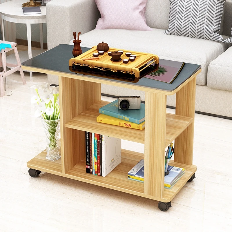 

Modern minimalist sofa side living room mobile mini kung fu small coffee table tempered glass long corner table