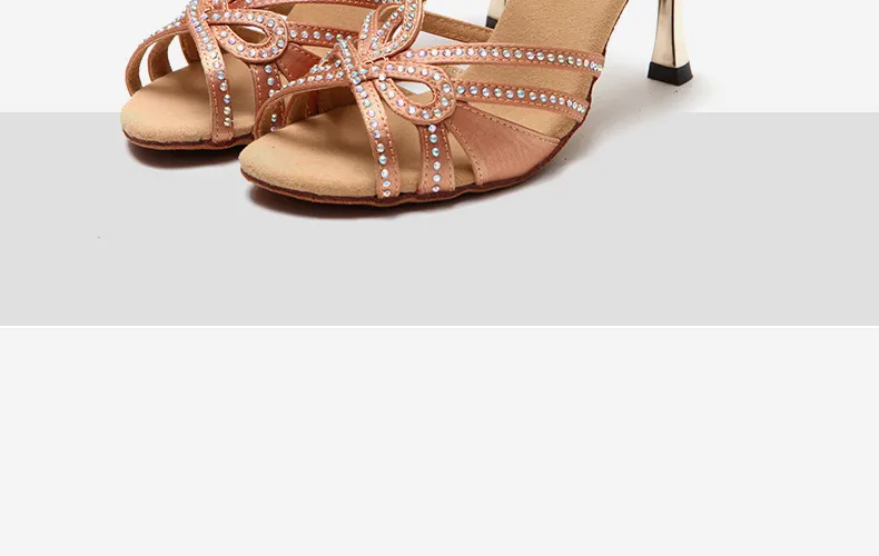 T-шрифт, со стразами, с сатиновым Для женщин туфли для латиноамериканских танцев 5,5 см 8,5 см каблук Латина Танго Сальса обувь для танго Обувь