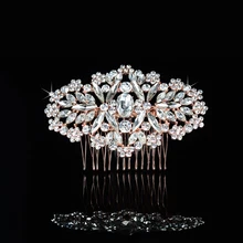 Stunning New Arrival Hot Selling Rose Gold Rhinestones Crystal Flower Leaf Wedding Hair Comb Bridal Hair