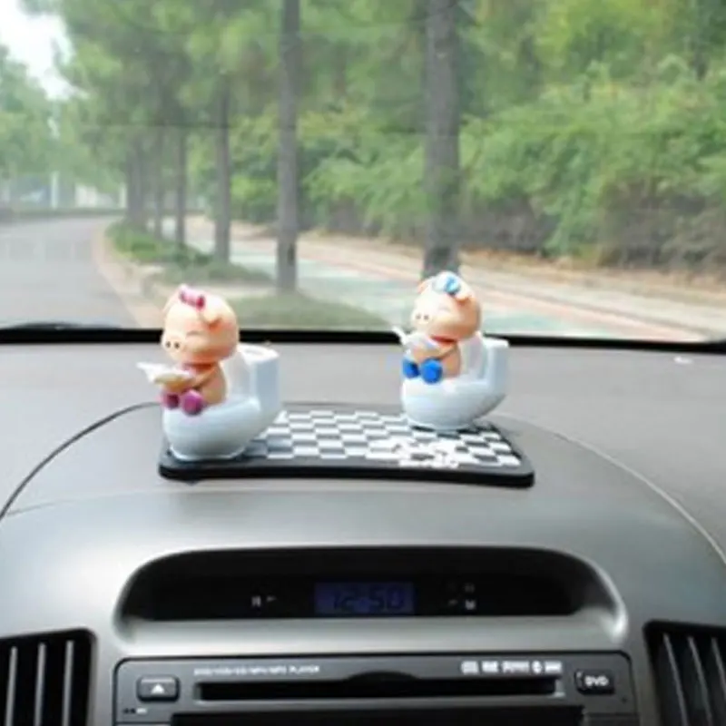 

Piglet Reading on Toilet Bowl Pig Solar Toy Car Dashboard Office Decor Ornament