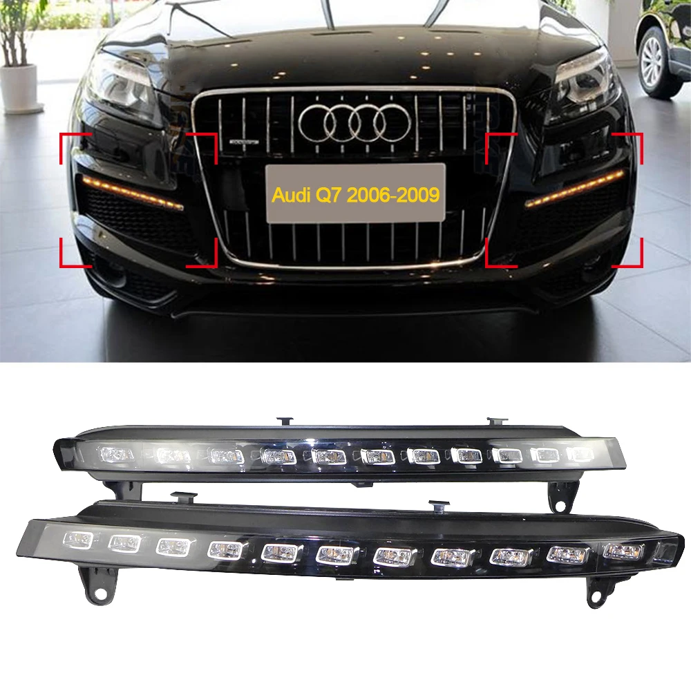 New Daylight Car LED DRL Daytime Running Lights For Audi Q7 2006-2009 Front Turn Signal External lights Bar Bulbs LED DRL Q7 12V