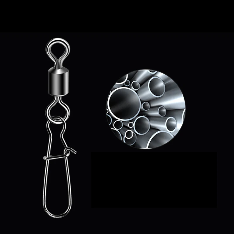 50pcs/1box 2# To 14# Fishing Connector Rolling Swivel Fish Pin Bearing Stainless Steel Snap Hook Lure Tackle Goods For Fishing