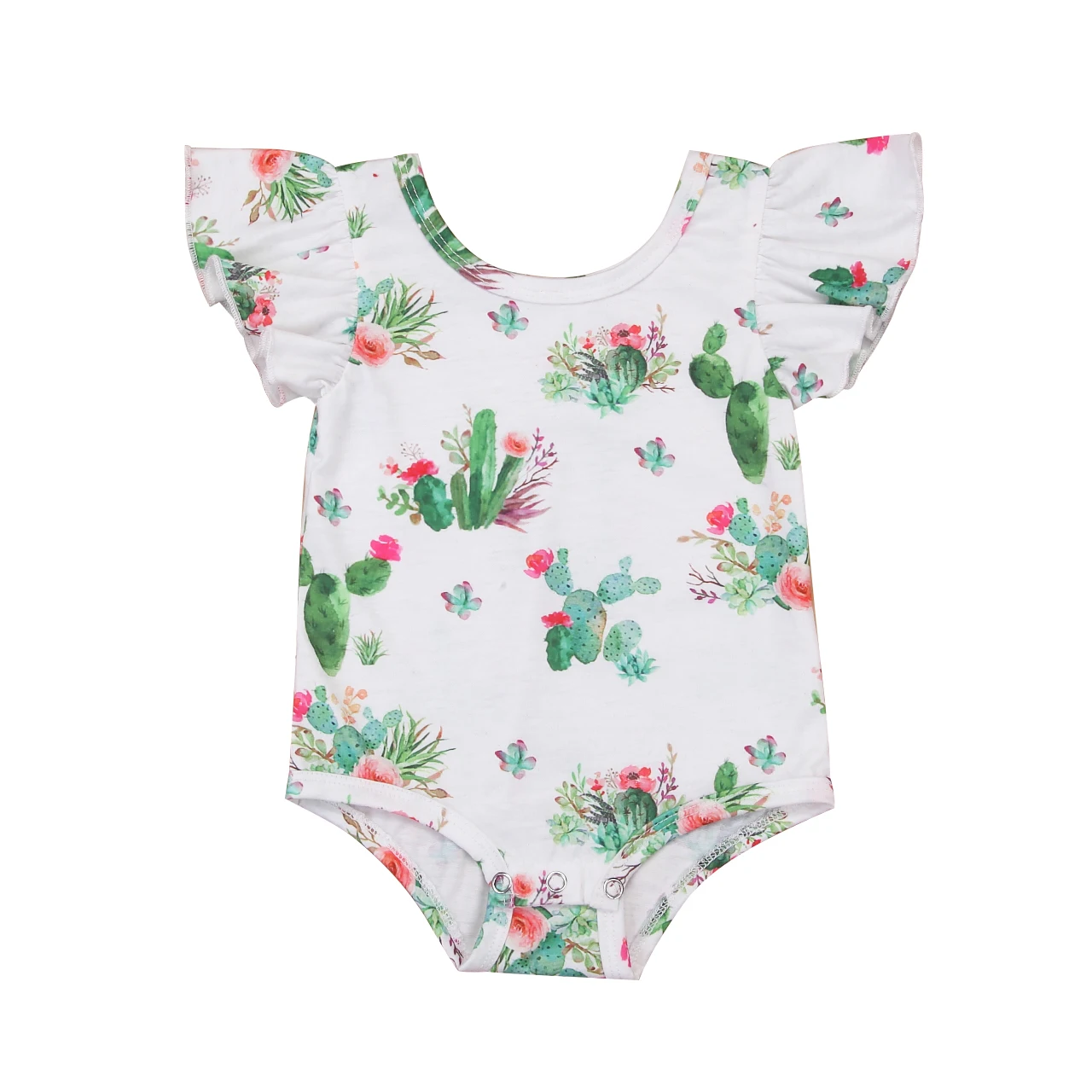 

Newborn Baby Girls Summer Romper Short Sleeve Cactus Ruffles Outfit One Pieces Baby Clothing