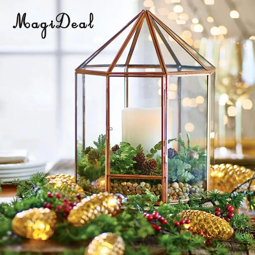 MagiDeal Geometric Terrarium Metal Faceted Succulent Plants Air Planter Anti Brass