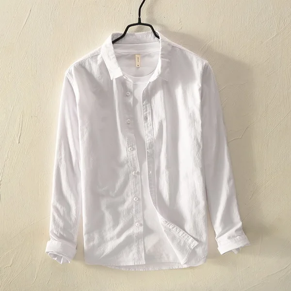 Новое поступление, осенняя и весенняя хлопковая рубашка с длинным рукавом, Мужская брендовая модная серая рубашка с отложным воротником, мужская рубашка camisa chemise - Цвет: white
