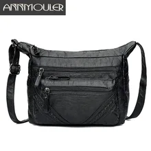 Annmouler/Модная женская мягкая сумка-кошелек из искусственной кожи, сумка на плечо, черная Лоскутная сумка с карманами, сумка через плечо для девочек, женская сумка