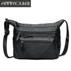 Annmouler модная женская мягкая сумка кошелек из искусственной кожи сумка на плечо черная Лоскутная mul-карманы сумка через плечо для девочек