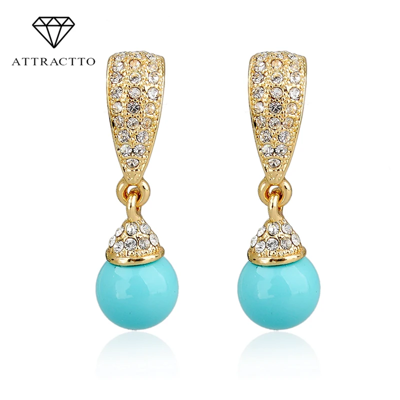 ATTRACTTO Fashion Hot Selling Earrings 2018 Double Side Simulated Pearl Drop Luxury Gold For Women SER140233 | Украшения и