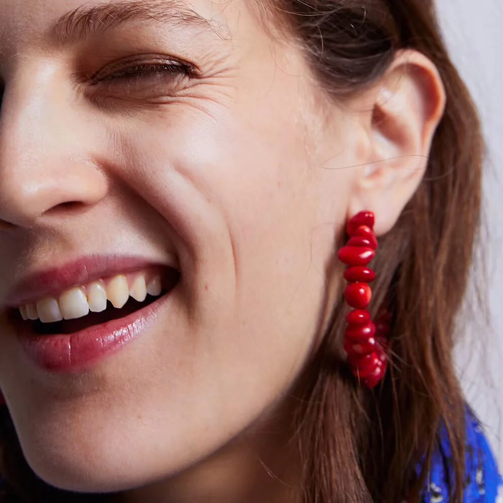 

New Ethnic Red Blue Stone Round Earrings For Women Fashion Party Statement Jewelry Big Circle Za 2019 Earrings