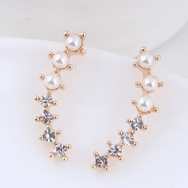 Fashion Clip Earrings with crystal and pearl Gold Color Earings For Women Ear Cuff Jewelry Boucle d'oreille ER2343