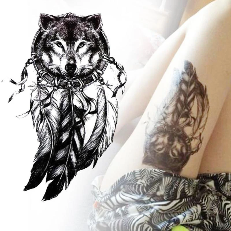 

Wolf with Feather Cool Beauty Tattoo Waterproof Hot Temporary Tattoo Stickers