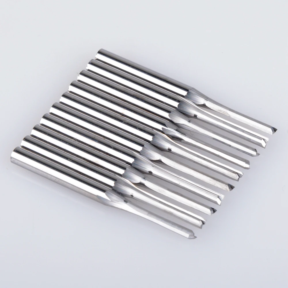 

10Pcs 3.175x2x12mm Double Two Flute Straight Slot CNC Router Bits Wood MDF Milling