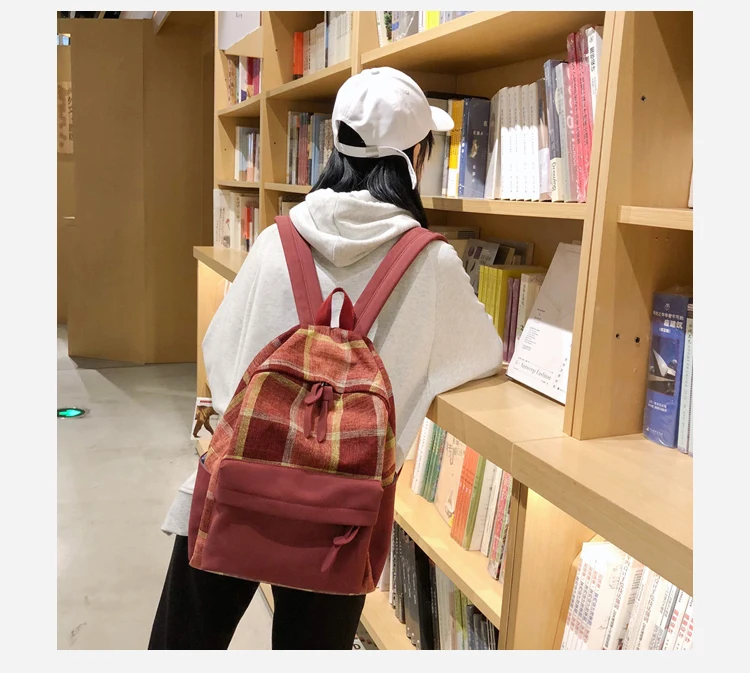 Милый хлопковый модный рюкзак, женские рюкзаки, дизайн для девочек, клетчатая дорожная школьная простая индивидуальная багажная сумка Харадзюку