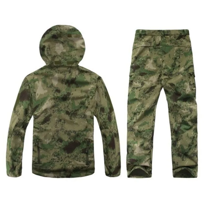 Outdoor softsell military camouflage suit men's tactical waterproof jacket For Hunting Hiking fishing fleece jacket pants