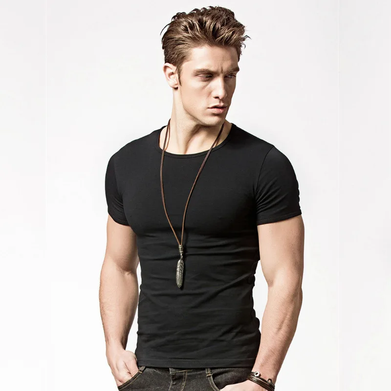 

S-5XL 2019 New Fashion Lycra Short Sleeve Men T Shirt Black White Men T-shirt Fitness Elastic for Male T-shirt FreeShipping