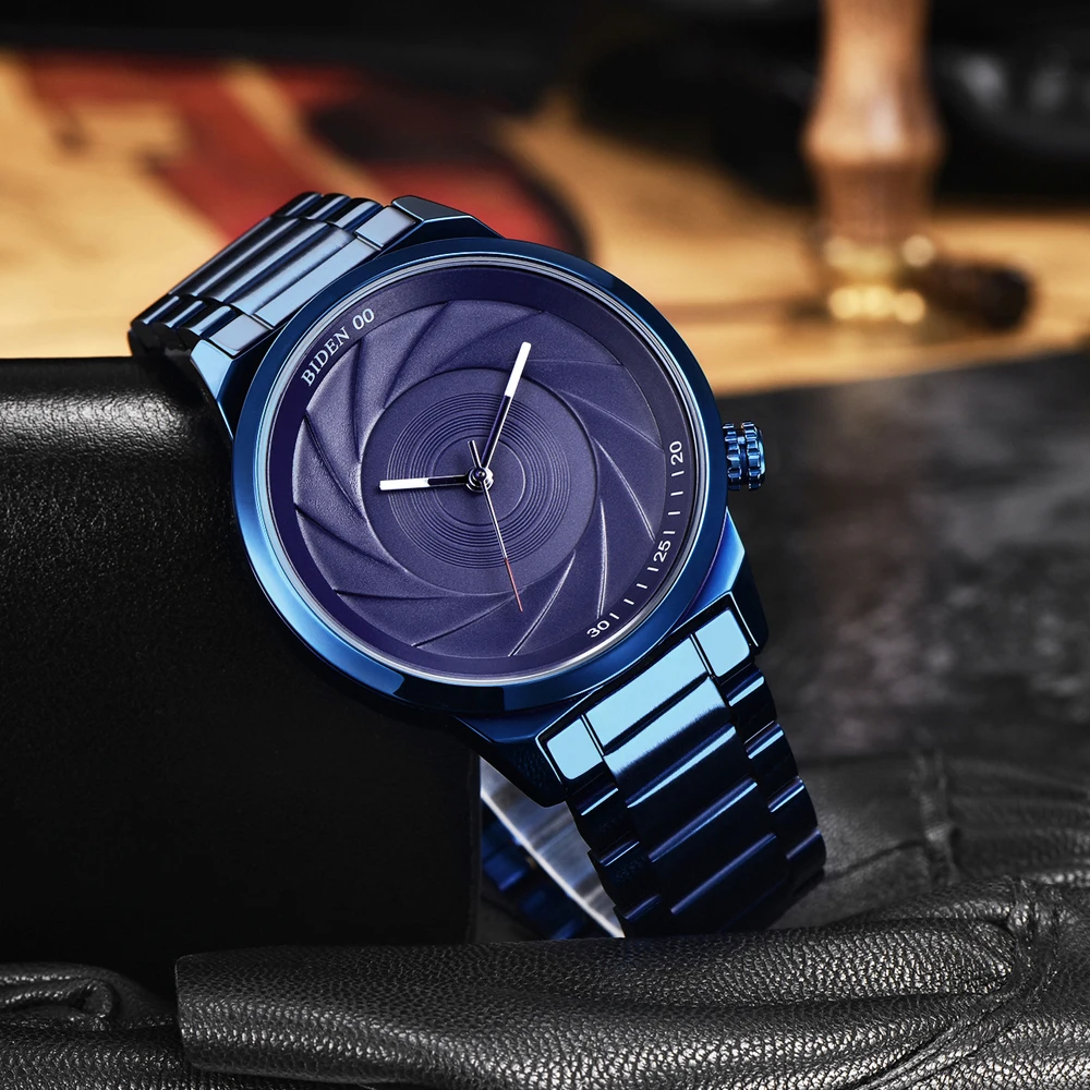 Top Brand Luxury Fashion Men Quartz Watch 2019 Photographer Series Unique Camera Waterproof Stainless Steel Men Wrist Watch Blue