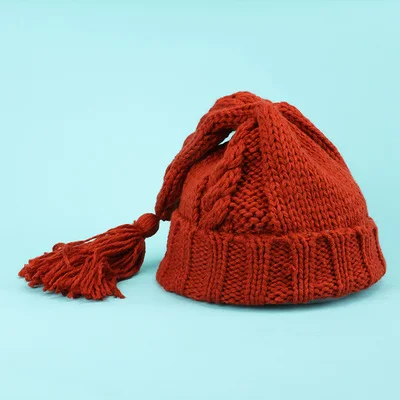 EOEODOIT/осенне-зимняя шапка, шапки с длинной бахромой и хвостом, милые зимние вязаные шапки для девочек, теплые шапочки Skullies Beanies Vogue - Цвет: Оранжевый