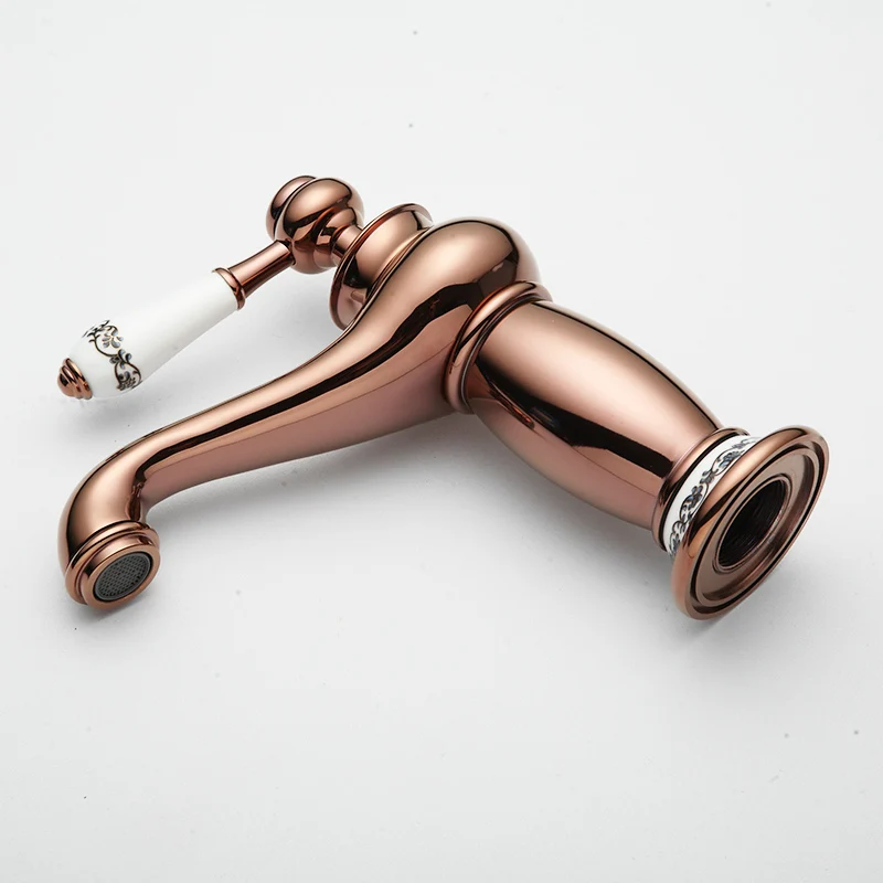 Basin Faucets Luxury Rose Gold Deck Mount Bathroom Faucet Vanity Vessel Sinks Mixer Tap Cold And Hot Water Tap