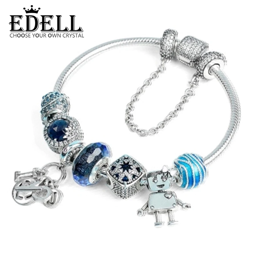 

EDELL 100% 925 Sterling Silver Brand New 1:1 Genuine Charm Ocean Heart Bracelet Set Love and Friends Theme Bracelet