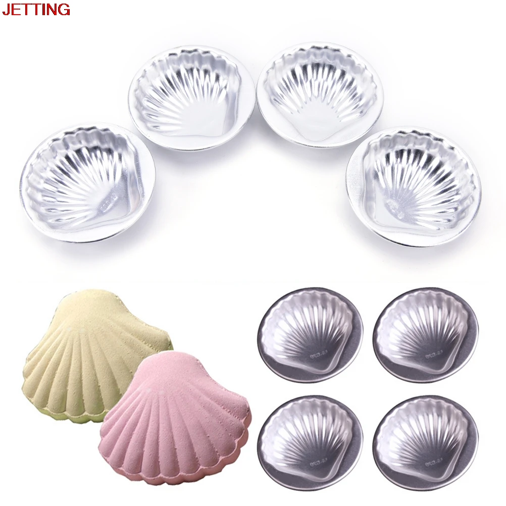 JETTING 4Pcs Bath Bomb Cake Mold 3D Aluminum Alloy Sea Shell Shape Bath Bomb Mold Cake Baking Pastry Mould