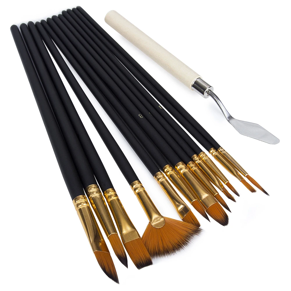 

14 Pcs Professional Paint Brush Painting Knife Set Nylon with Storage Bag for Watercolor Acrylic Oil and Face Painting