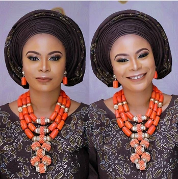 

Luxury African Wedding Bridal Coral Jewelry Sets Women Costume Jewelry Sets Big Coral Bead Necklace Set Free Shipping CNR801