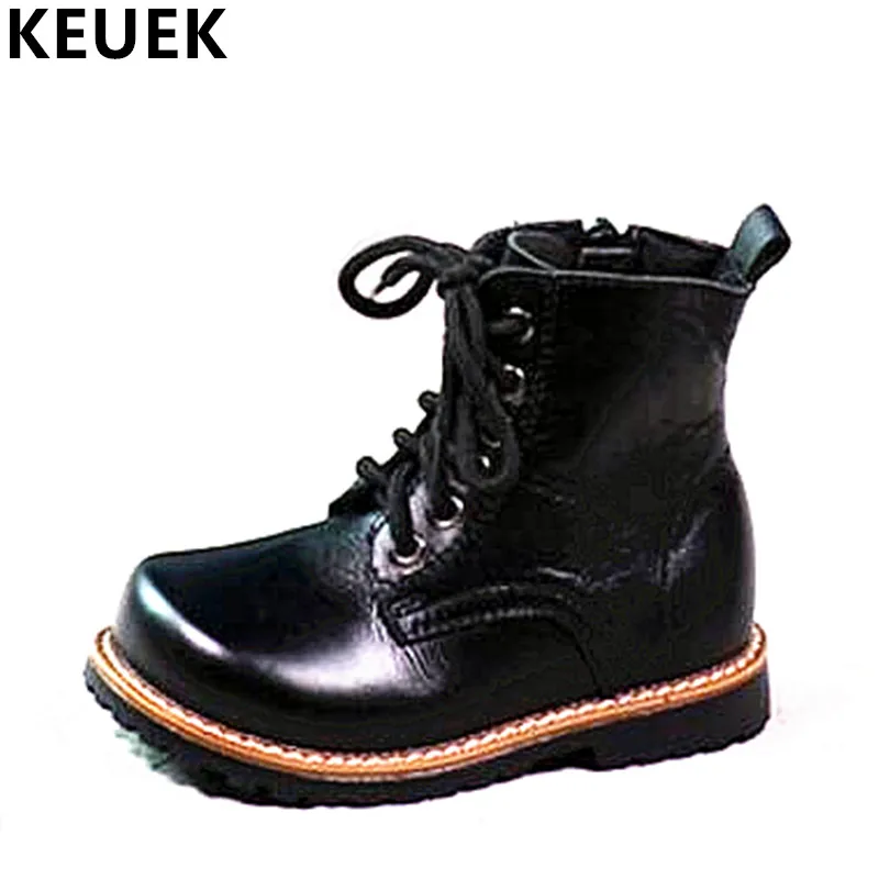 

Luxury Genuine leather Martin boots Children Motorcycle boots Boys Girls shoes Square Toe Lace-Up Fashion Ankle boots 018