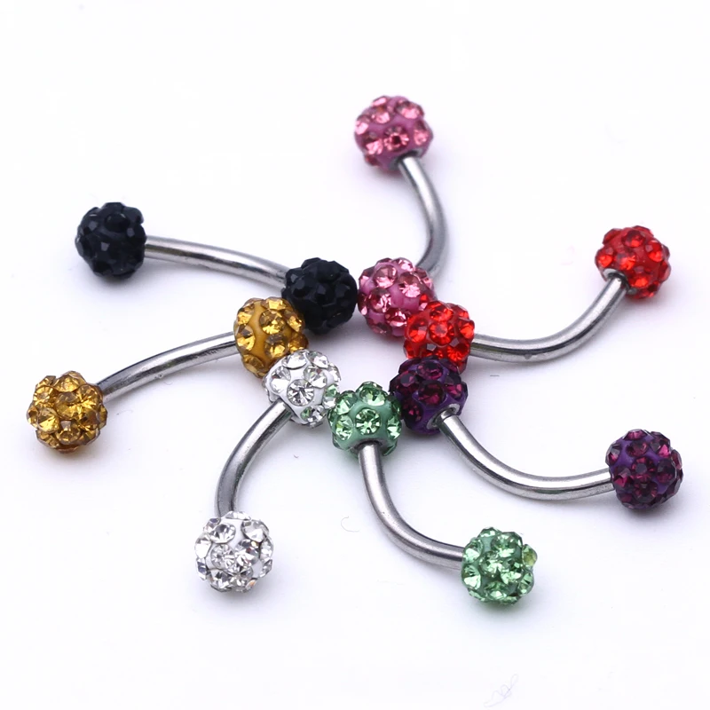 1piece Free Shipping 1.2*8*4 Stainless Steel Full Crystal eyebrow Ring
