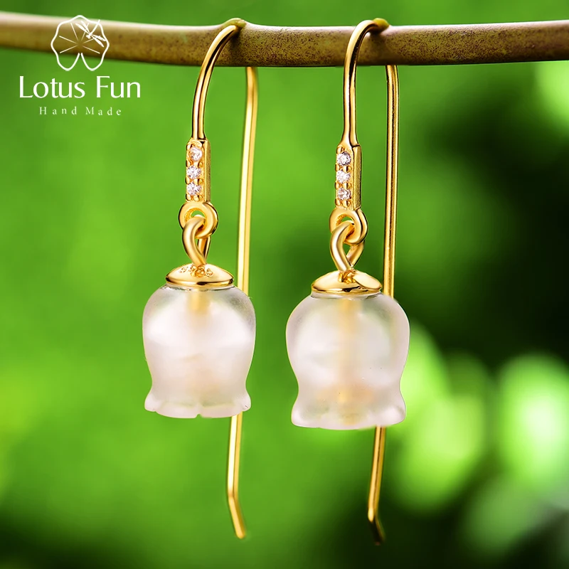 

Lotus Fun Real 925 Sterling Silver Natural Crystal Creative Designer Fine Jewelry Fresh Bell Orchid Dangle Earrings for Women
