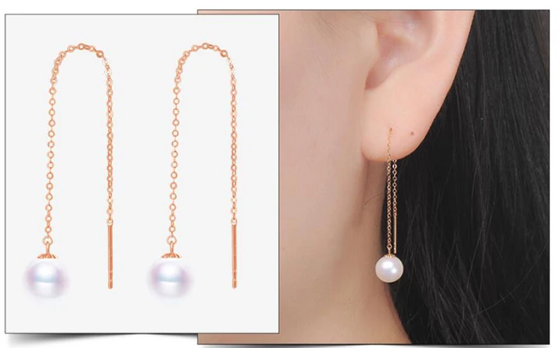 Sinya Au750 18k gold dangle drop earring with 7-9 mm Natural Round high luster pearls long chain tassel design earring for women (21)