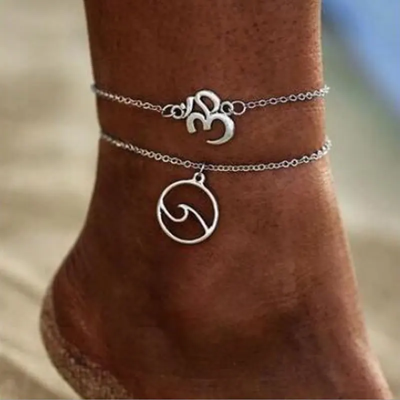 Чешские ветер и серфинга Двойной Настил пляжный ножной браслет женские Лидер продаж пляж личность письмо 3D волнистые ножной браслет для женщин ювелирные изделия подарок - Окраска металла: silver