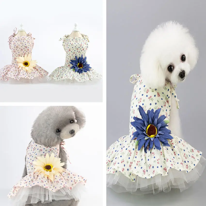 Dog Dresses Pet Clothes Small Daisy Summer Dog Dress Skirt for Small Dogs Pets Puppy Clothing Floral Cotton Chihuahua (5)