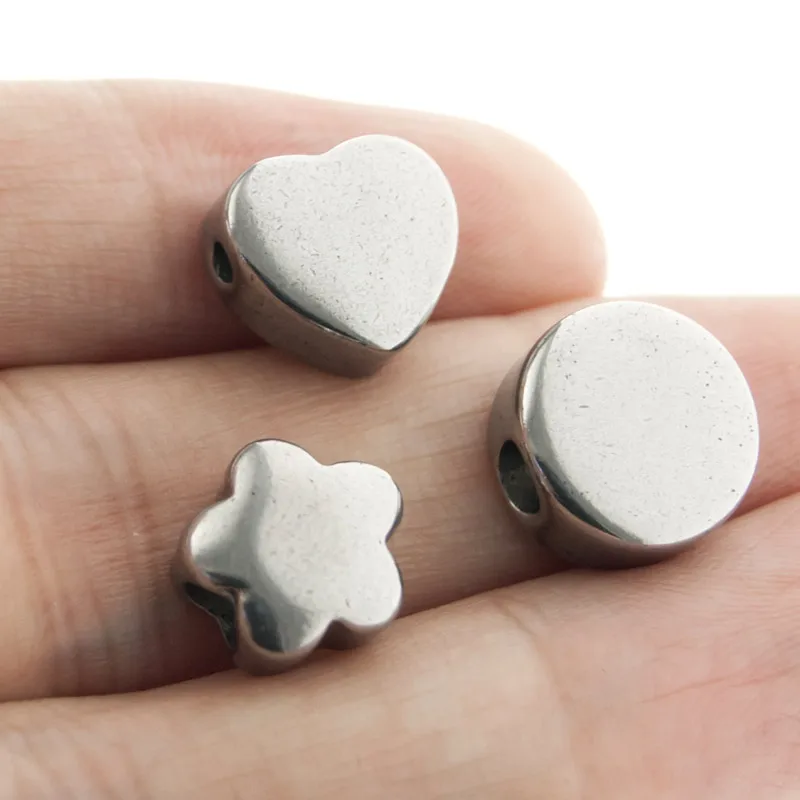 

100% Stainless Steel Heart Round Beads Bulk Of Metal Slide Bead Charm For Jewelry Making Fit Pandora Bracelet Wholesale 20pcs