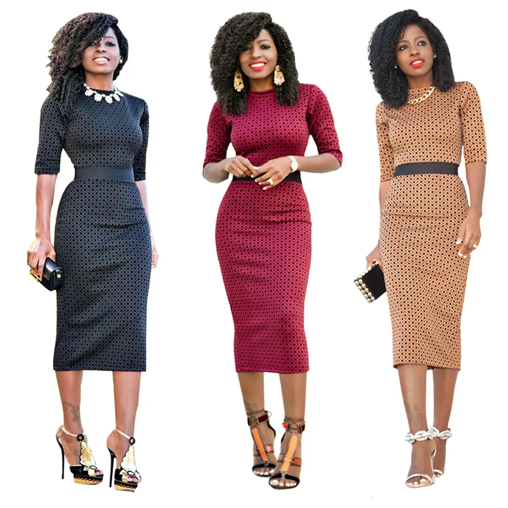 

New Arrival Office Lady Pencil Dress Women Sexy Print Empire Dresses High Quality Girl Mid-Calf Dress Workwear