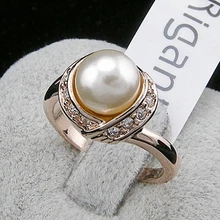 TracysWing брендовый австрийский хрусталь медные Свадебные кольца золотого цвета с искусственным жемчугом для женщин винтажные новые распродажа RG93137