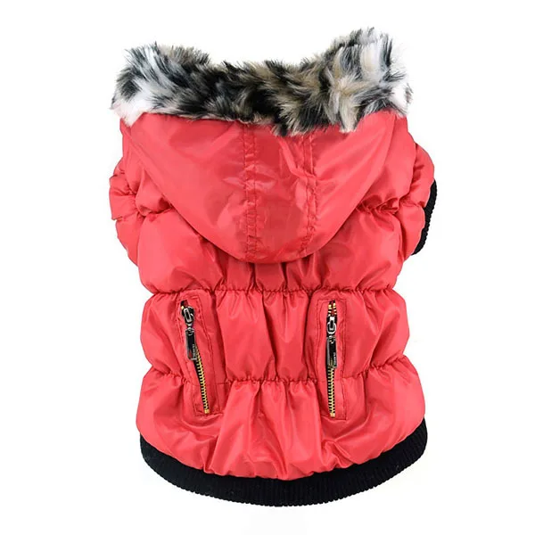 Теплое зимнее пальто для больших щенков на молнии, зимний костюм для собаки с капюшоном, одежда для кошек, 5 цветов, XS-XXL, теплая одежда для собак - Цвет: R