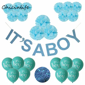 

Chicinlife It's a Boy/Girl Birthday Party Decor Tissue Paper Pompom Flowers Banner Confetti Balloons Baby Shower Decoration