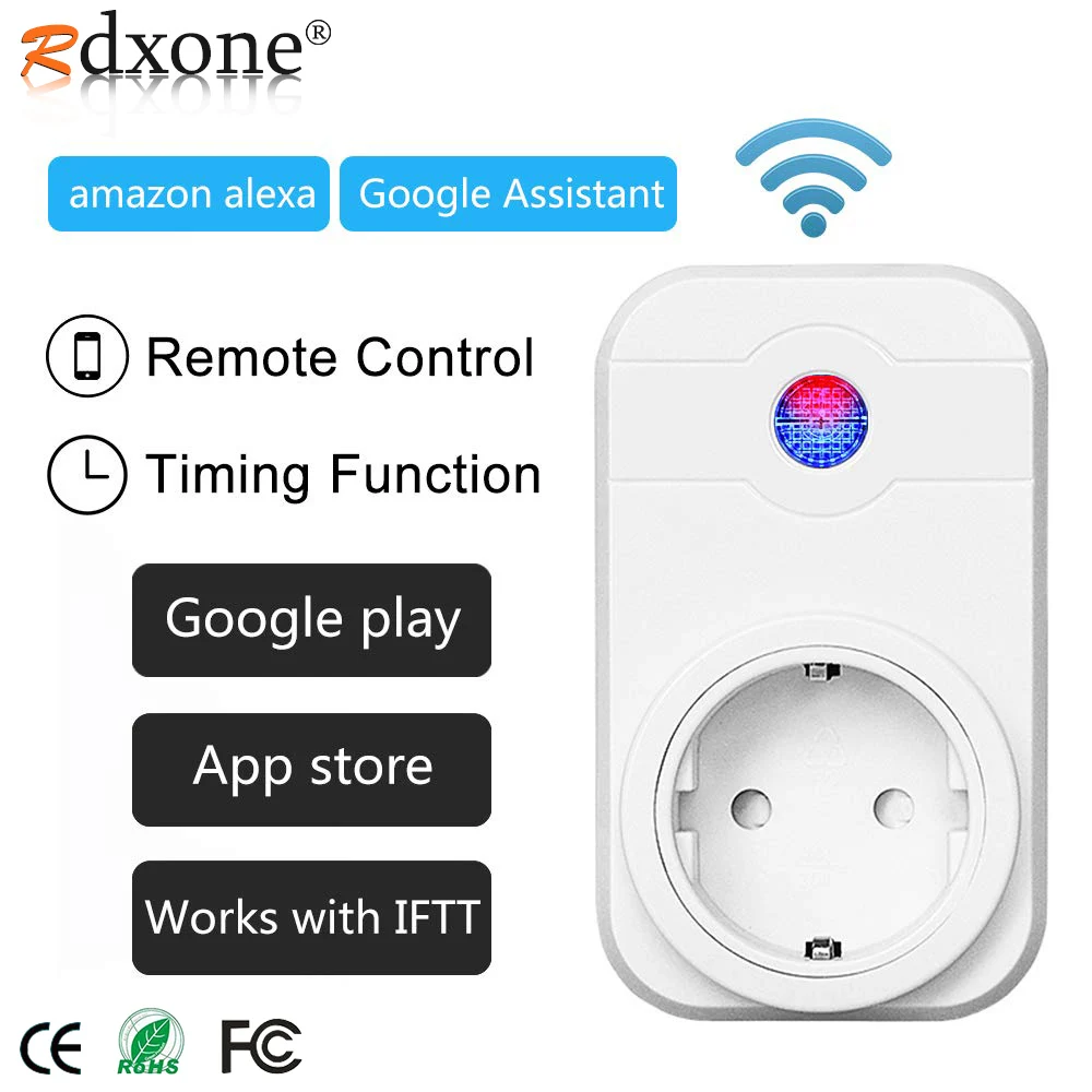 

Rdxone WIFI Smart Socket EU Plug 10A Remote Control Smart Timing Switch Work For Amazon Alexa/Google Assistant