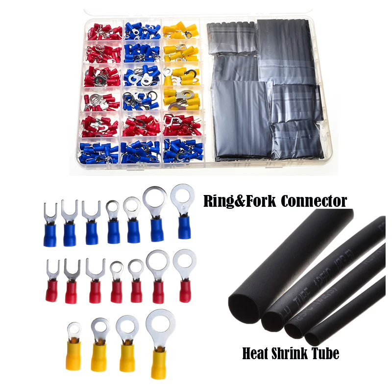 549PCS Ring&Fork Terminals Cold Pressed Wire Connectors Black Heat