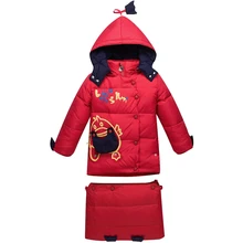 Детский зимний комбинезон; зимняя куртка-пуховик для девочек; детское пуховое пальто для мальчиков; детская верхняя одежда с капюшоном и рисунком; детский спальный мешок