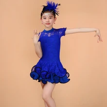 Латинские танцевальные костюмы для девочек, детский балетный танец, юбка с кружевом, короткие латинские практические занятия танцами, платье