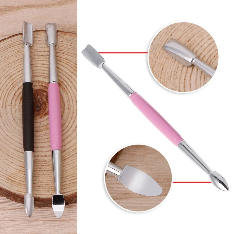 1 pieza de arte de uñas de doble cabeza, de acero inoxidable, empujador de cutícula, cuchara, limpiador de uñas, herramienta de pedicura para manicura, cuidado de belleza pro salón