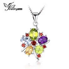 JewelryPalace Flower Multicolor three.1ct Pure Amethyst Garnet Peridot Citrine Blue Topaz Pendant 925 Sterling Silver Jewellery