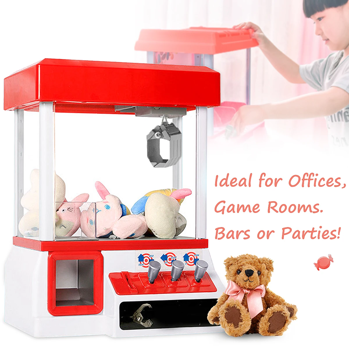 

Prize Machine Game Kids Toy Carnival Style Vending Arcade Claw Candy Grabber Coin Operated Games