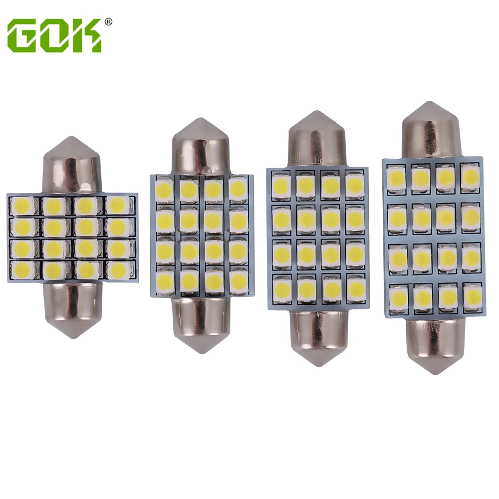 100pcs 지붕 자동차 도어 Led 인테리어 꽃줄 독서 돔 번호판 조명, 16SMD 1210 전구 C5w 36mm 39mm 42mm 31mm 렌즈 마커