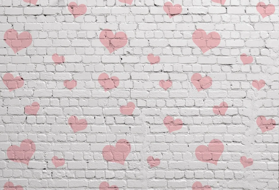 

Laeacco White Brick Wall Love Heart Pattern Portrait Photography Background Customized Photographic Backdrops For Photo Studio