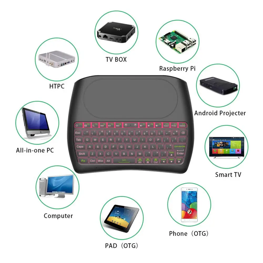 Беспроводная клавиатура с подсветкой D8 с подсветкой 7 цветов 2,4 ГГц Беспроводная мини клавиатура Air mouse Touchpad контроллер для Android tv BOX