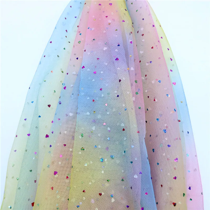 5m/lot 1.5m Width Rainbow Moon&star&love Heart Mesh Fabric Gauze Tulle Tissue Kids Tutu Dress Fabric DIY Sewing Accessories