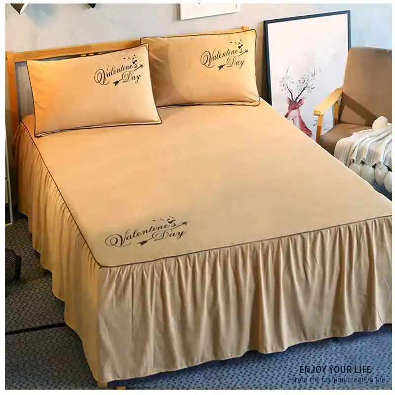 

Solid Color Painting Bed Skirt Polyester Cotton Bed Sheet 1/3pcs Comfortable Soft Breathable Multi-color Bed Cover 180x200 CM